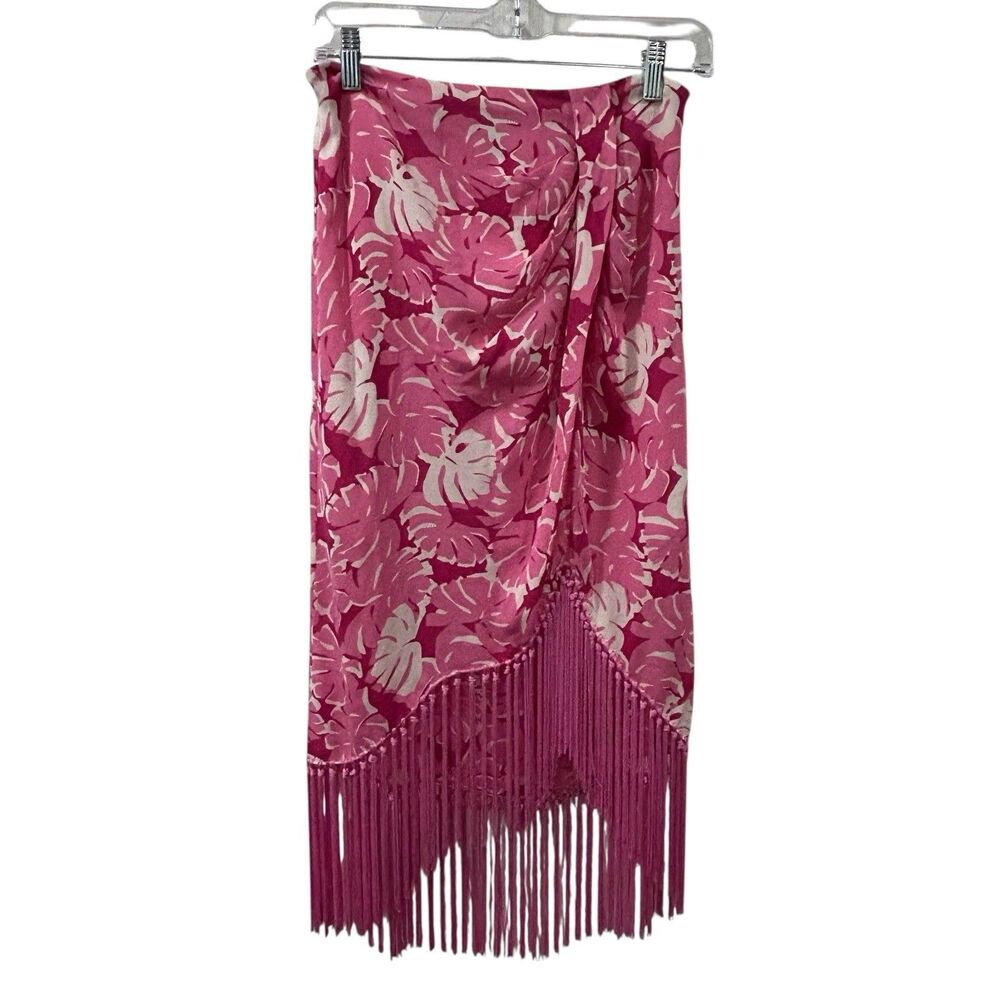 MICHAEL KORS Tropical SILK SKIRT FRINGE WRAP SARONG Size 2 PINK $149